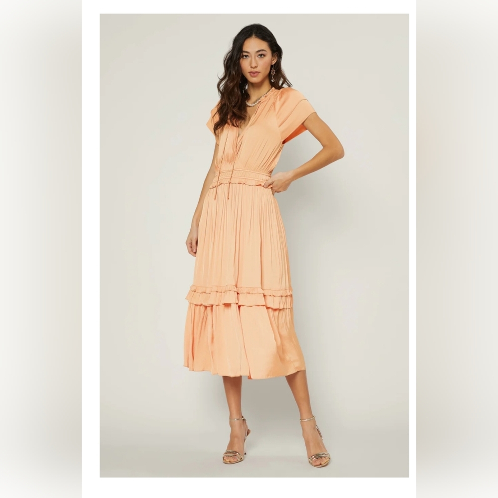Current Air Surplice Flutter Midi Dress size S cantaloupe